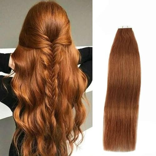 YMEYME Tape in Haarverlängerungen Menschliches Haar #30 Medium Auburn Gerade Nahtlose Skin Weft Tape in Extensions 50g 20 Stück/Set 45cm