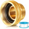 Dreyoo 1 Pack Solid Brass Garden Hose Adapter, 3/4'' GHT Garden Male x 1'' NPT Female Connector, 1 Inch Male Hose Thread to 1.3 Inch Pipe Fittings Thread, with Rubber Gasket