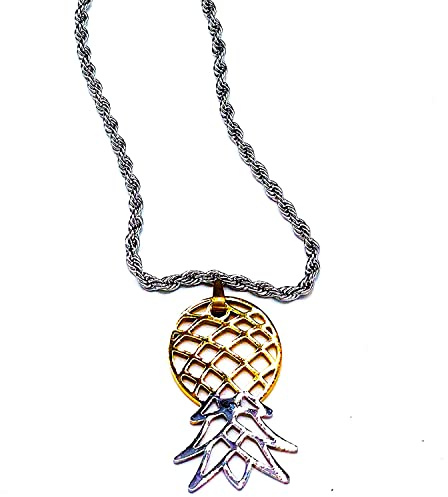 Partners ID Upside Down Pineapple Charm Necklace Chain, Durable Stainless Steel, 18 Silver Rope