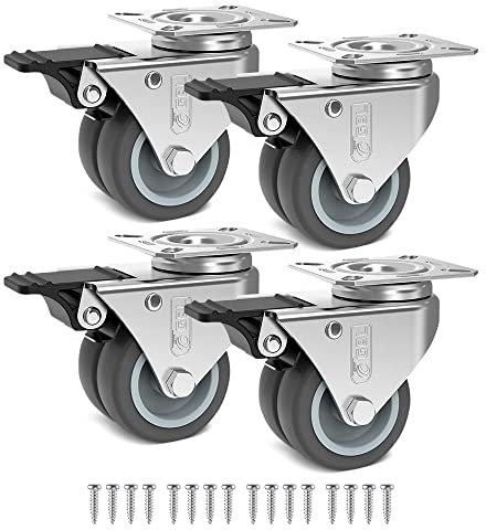 GBL Ruedas para Muebles Pesados con 4 Freno + Tornillos - 50 mm- 4x Ruedas Giratorias Grandes que No Dejan Marcas de Alta Resistencia - Para Mesa Cama Mueble Canape Sofá Palets - Plata