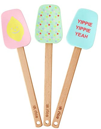 Rice Set de spatules en silicone pour la cuisine, la spatule et la cuillère avec poignées en bambou sans BPA, outils de cuisson en silicone antiadhésif
