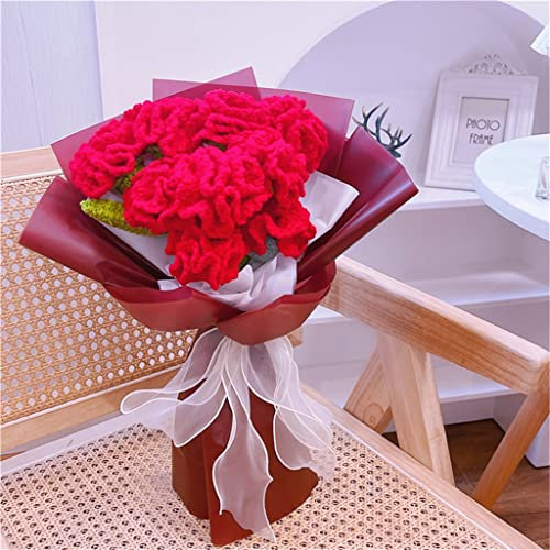 QZH Fertiges handgestricktes Garn Häkeln Rote Nelke Kunstblumen Blumenstrauß Kreatives Geschenk Bastelgeschenk (B)