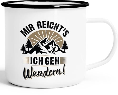 Moonworks® Emaille-Tasse Wanderer Mir reichts ich geh wandern Geschenke für Wanderfreunde Outdoor emaille-weiß-schwarz standard