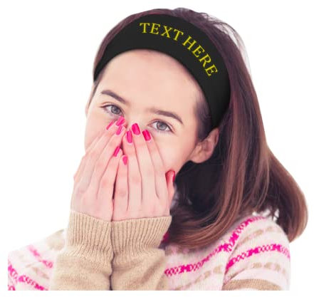 Dinikally Personalisiertes Individuell Besticktes Stretch-Stirnband Mit Text (Schwarz)