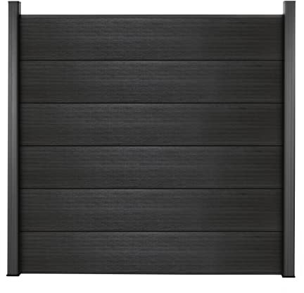 Mondesi WPC Sichtschutzzaun Co-Extruded Gartenzaun Komplettset XL mit Alu-Pfosten | Dunkelgrau | Windschutz + Sichtschutz | Stecksystem Zaunelemente