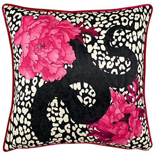 furn. Serpentine Feather Filled Cushion, Polyester, Black/Ruby