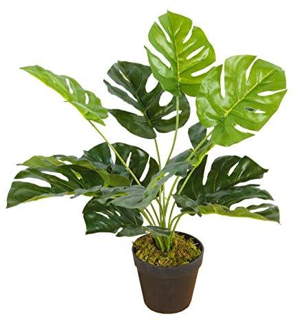 Spetebo Monstera Kunstpflanze im Blumentopf - 45 cm - Deko Zimmerpflanze mit Topf - Kunst Blume Loch Blatt Fenster Pflanze künstlich