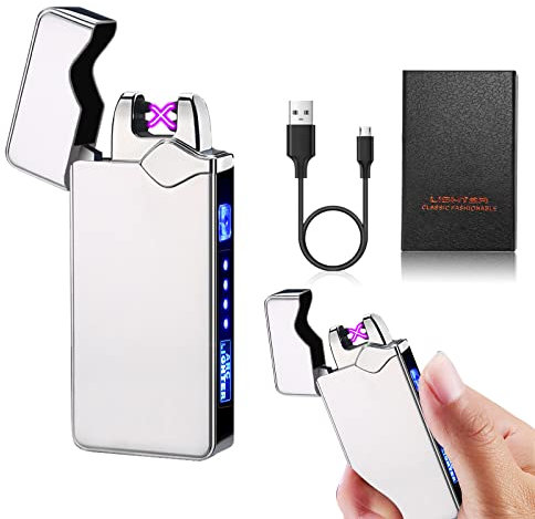 Umllpet Lichtbogen Feuerzeug Elektrisch, USB Aufladbar, Touchscreen Elektro Winddicht für Kerzen Küche Grill, Geburtstag Geschenke für Ihn Männer Papa Ehemann Freund - Silber