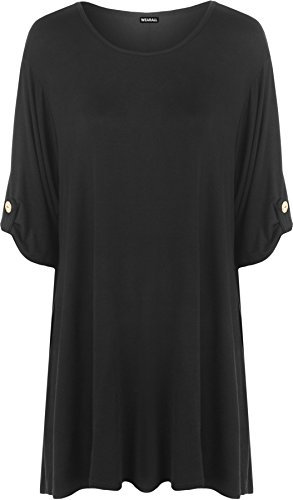 WearAll Womens Plus Size Scoop Neck Short Sleeve Flared Ladies Long Plain Top Black - 26/28