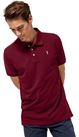 Polo Club Polo Bordeaux en piqué avec Patte à Trois Boutons et Logo brodé Contrastant Homme