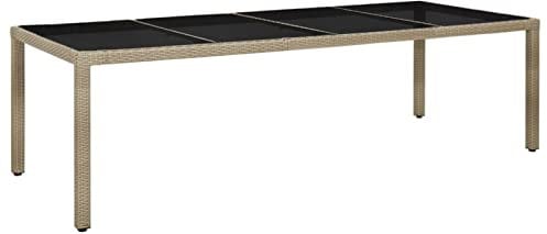ANGYANG Gartentisch, Klapptisch Garten, Balkontisch, Garten Tisch, Balkonmöbel, Tisch Klappbar, Beige 250x100x75 cm Hartglas und Poly Rattan