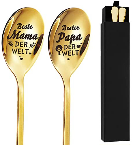 Edelstahl Kaffeelöffel, Lange Löffel mit Gravur Beste Mama und Bester Papa der Welt, Latte Macchiato Löffel Teelöffel Muttertagsgeschenke Vatertagsgeschenke Weihnachtsgeschenke für Mama und Papa