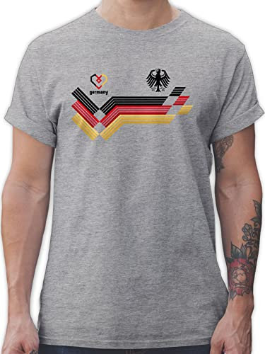 T-Shirt Herren - Fußball EM WM - Deutschland Germany Adler Schwarz Rot Gold - 5XL - Grau meliert - Deutschland-Trikot Fussball Shirt männer Europameisterschaft German tischirt. deutschlandtrikot