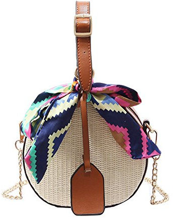 Gathukila Damen Strohtasche Tasche Gewebte Tasche Sommertasche Klein Rund Single Marron, , One Size