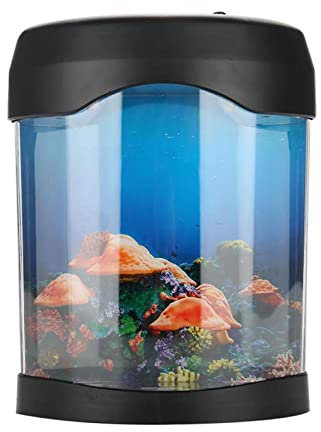 Natudeco Mini-Aquarium, LED-Aquarium, USB-Desktop, Dekoratives Aquarium, Kleines Aquarium Mit Farbwechselndem LED-Licht Für Heimbüro Und Restaurants
