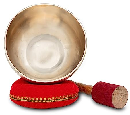 XDrum Therapeutic Klangschale Ton E / 1000 g Komplett Set, Ca. 20 | Handgehämmerte Klangschale für Nabelchakra (Manipura), Gestimmt auf Ton E, Legierung aus 7 verschiedenen Metallen, Ca. 20