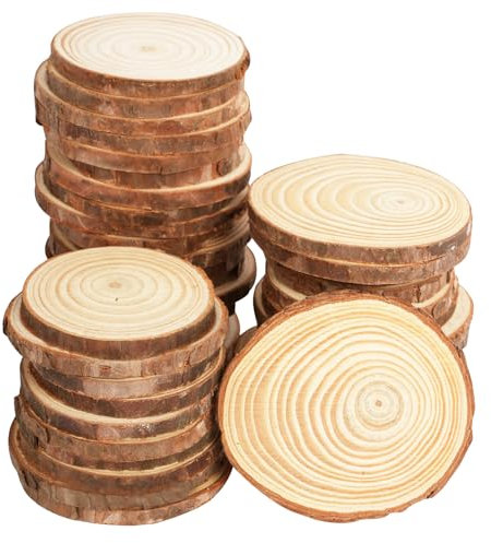 CUWELT 50 Stück Holzscheiben, 6-7cm Holz Log Scheiben, Baumscheiben Rund zum Basteln, Unvollendete Holzkreise ohne Loch, Natur Holz-Scheiben für DIY Weihnachten Dekoration Handwerk