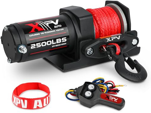 XPV AUTO 2500lbs Electric Winch 12V Synthetic Rope Nylon Towing Winches for ATV UTV Boat Trailer