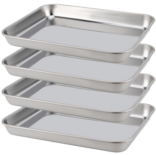 ZOENHOU Set di 4 teglie da forno in acciaio inox, antiaderenti, rettangolari, per catering, biscotti, tostatura per forno, facili da pulire, 23 x 17 x 2 cm