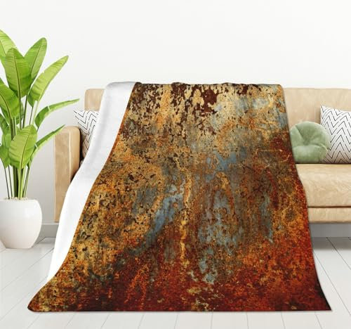 HGOD DESIGNS Braune rostige bunte Metall-Decke aus rostigem Stahl und Eisen, weich, warm, Überwurf, Druckdecke für Couch, Bett, 130 x 150 cm