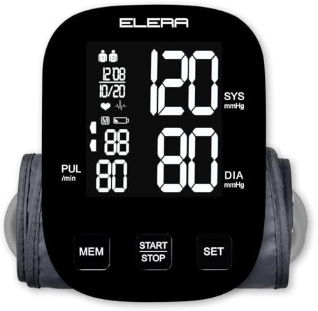 ELERA Blood Pressure Monitor - CE Approved UK Upper Arm Blood Pressure Machines for Home Use with Cuff 22-42cm Heart Rate Monitor LCD Backlight Display, Accurate Smart BP Monitor with 2x90 Memory
