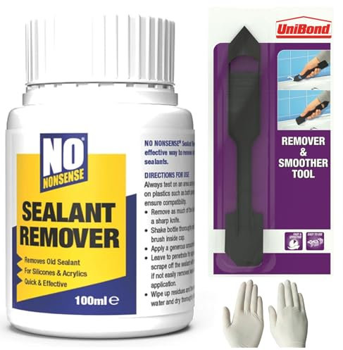 No Nonsense Silicone Sealant Remover, UniBond Silicone Removal Tool Bundled with MK Disposable Gloves | 100ml Silicone Remover Solvent Included