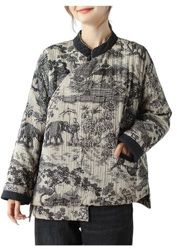 UNeedVog Veste Imprimée De Style Rustique Chinois De Coton En Coton