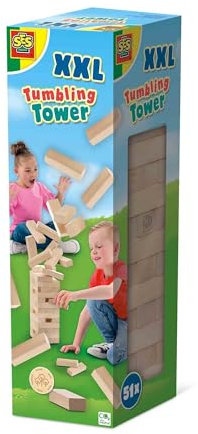 SES Creative | XXL Holzstapelspiel Für Kinder Und Erwachsene | 51 Massive Holzblöcke | Geschicklichkeitsspiel Für Draußen | Motorikspielzeug Ab 5 Jahren | Fördert Konzentration Und Koordination