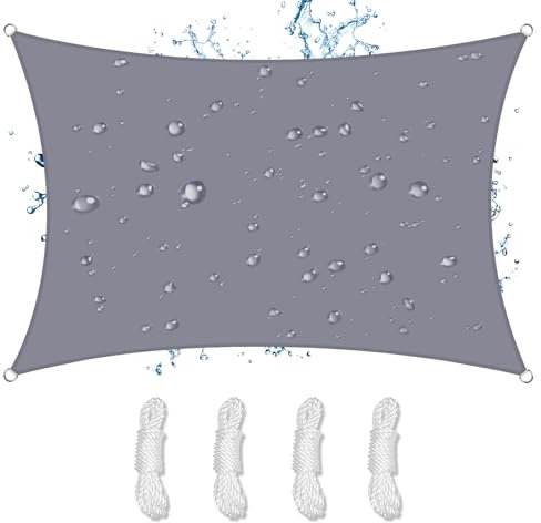 NAKIHOUSE Sonnensegel Wasserdicht 3x5m Rechteckig Premium PES Polyester Sonnenschutz Windschutz Segel 98% UV-Schut Sunsegel für Balkon Terrasse Garten Camping Outdoor, Hellgrau