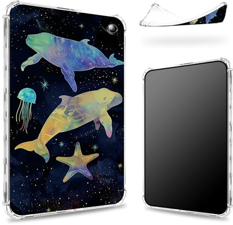 Progettata per il nuovo Kindle Fire HD 10 Tablet (13a generazione, versione 2023) 10,1 pollici, retro trasparente con balene arcobaleno, protezione angolare sottile in morbido TPU antiurto