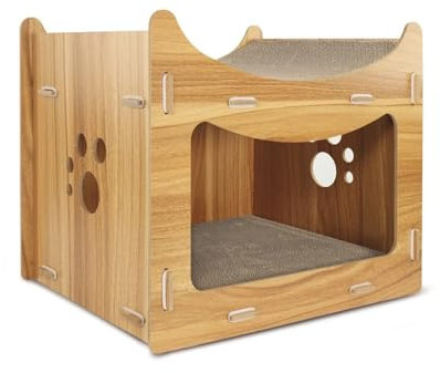 Record Rascador para Gatos Pagoda – Estructura de Madera y cartón con Catnip – Forma Rectangular – Dimensiones: 45 x 30 x 35 cm – Cómoda Cama para Gatos