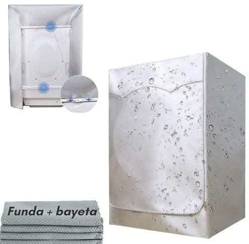Cubre lavadora - funda secadora exterior impermeable + bayeta de microfibra escamada extra absorvente para un cuidado óptimo y duradero - funda lavadora exterior - Cierre fácil trasero incorporado