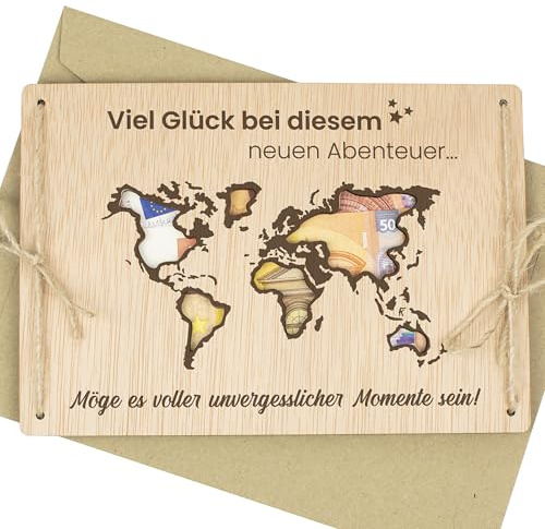 CONTRAXT Geldgeschenke Verpackung für Reisen. Kreative Geschenkideen Überraschung Reisefonds Urlaub Abenteuer Originelle Geldverpackung Holzkarte und Umschlag (Reisen)
