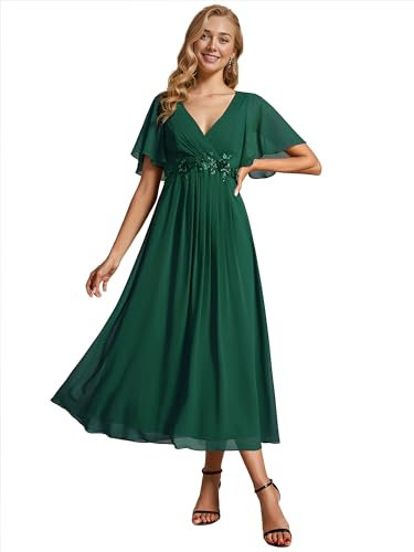 Ever-Pretty Vestidos de Noche Señoras Elegante para la Boda Tobillo Longitud Vestido de Invitada de Boda Vestido de Cóctel Vestidos de Fiesta Verde Verde Oscuro