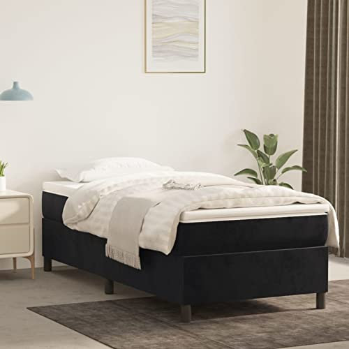 Rantry Box Spring Bettgestell aus schwarzem Samt, 80 x 200 cm, Lattenrost für Doppelbett, Bettgestell