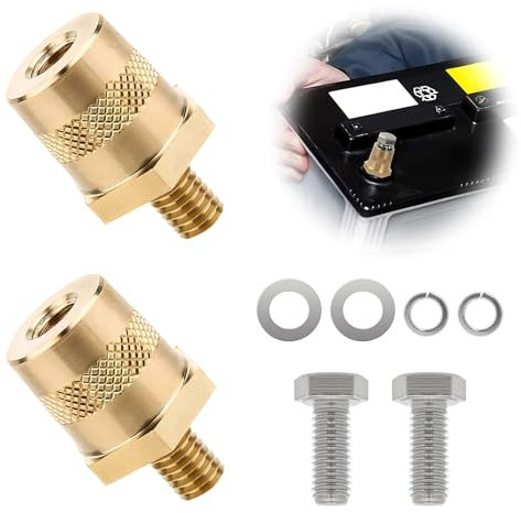 Battery Pole Adapter 1 Pair M8 Battery Terminal Connector Brass Tone Post Adapter with 2 Stainless Steel Screws and 4 Washers, Positive or Negative Battery Cable Clamps for Car Trucks Yachts