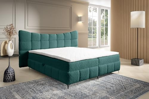 Fun Möbel Boxspringbett Bett Schlafzimmerbett NOVA in Stoff Rolf (Türkis, 180x200 cm)