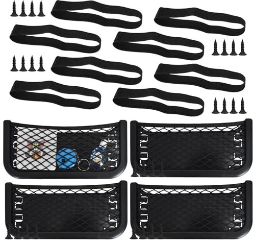 Dokeno 4 Pezzi Rete Portaoggetti per Camper, 26x12cm Rete Elastica per Bagagliaio Auto Multifunzionale, Borsa a Rete per Auto con Viti e Elastici Universale, Rete Organizer per SUV, Barche, Casa,Truck