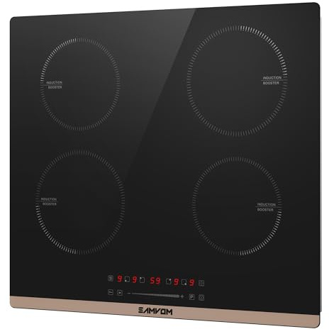 Induktionskochfeld 4 Platten Einbau 6400W, Induktionskochfeld 60cm, Gleichmäßige Erwärmung, Boost-Funktion,99Mins Timer, Kindersicherung（Hartverdrahtung）