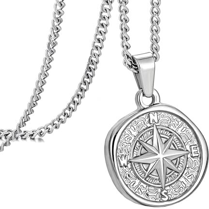 Murtoo Silber Kompass Kette mit Anhänger, Edelstahl, Geschenk für Herren