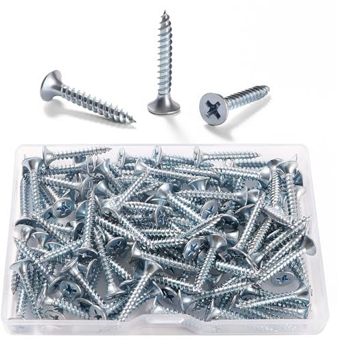 VooGenzek 110 PCS M3.5 * 25 mm Coarse Thread Point Drywall Screws, Phillips Countersunk, Plasterboard Wood Screws, for Plasterboard, Wood, Silver