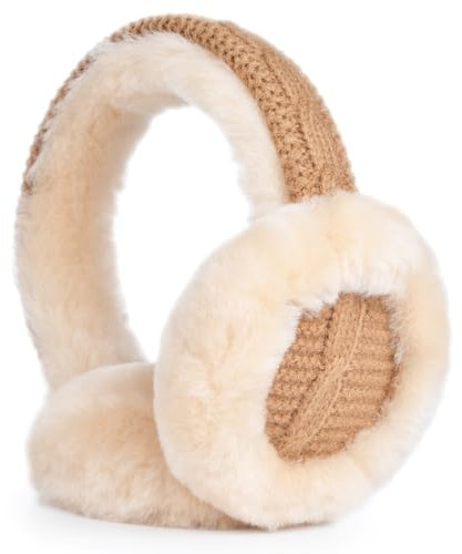 Harssidanzar Womens Winter Earmuffs, Ohrenschützer aus Schafsfell, Faltbarer Ohrenschützer, Outdoor Earwarmer HL303EU, Camel