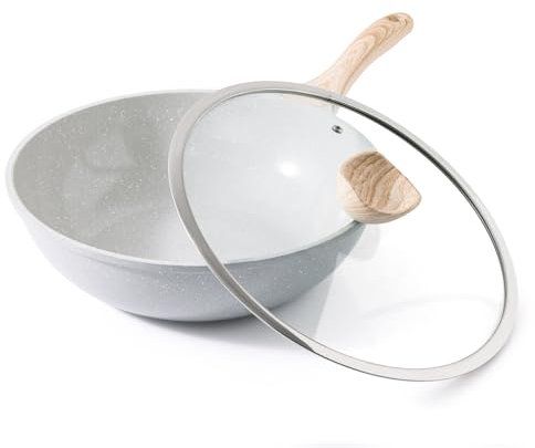 Kordisen Ceramic Wok with Lid, 30 cm Nonstick Woks & Stir-Fry Pans for Cooking, Induction Cookware, Compatible with All Stovetops, PFOA & PFAS Free