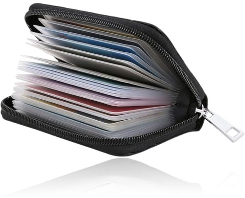 Porta Carte Credito, Porta Tessere Uomo, Cerniera Portafoglio Carta Di Credito, Portacarte Portafoglio Uomo Slim RFID, Porta Carte Di Credito Pelle Con 22 Slot Schede, Nero