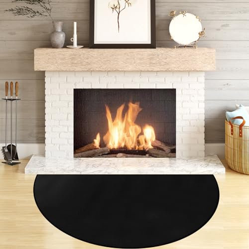 Tapis de sol de cheminée, tapis ignifuge pour cheminées et poêles à bois, tapis résistant au feu haute température pour poêles à bois, en forme de demi-cercle, taille 91,4 x 61 cm, couleur noire