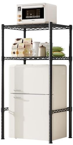 Solerconm Étagère de Rangement au-Dessus du Réfrigérateur,Étagère Métallique Réglable en Hauteur pour Mini Frigo et Micro-Ondes,Étagère de Rangement 2 Niveaux Compacte pour Cuisine