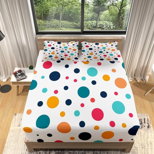 3D Spannbettlaken 160x200 Punkte Bettlaken Weiches Atmungsaktiv Spannbetttücher Punkte Mikrofaser Spannbetttuch Tiefe Tasche 30 cm Mit 2 Kissenbezügen 80x80 cm G2959