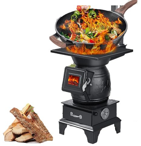 Stufa a Tenda da Campeggio Multifunzionale da 57 cm, Stufa al Riscaldamento a casa in ghisa, fornello a Legna per Il Riparo della Tenda casa Che riscalda la Cucina (Nero)
