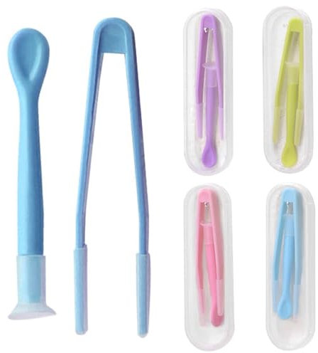 BRDTKUGV 4 Pack Contact Lens Remover Tools, Portable Hard & Soft Lens Applicator with Tweezers & Storage Case, 4 Distinguishable Colors (Red, Green, Blue, Purple)