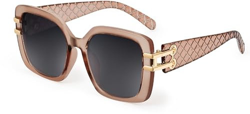JM Vintage übergroße quadratische polarisierte Sonnenbrille für Frauen, Retro-Luxus große Sonnenbrille UV400 Braun